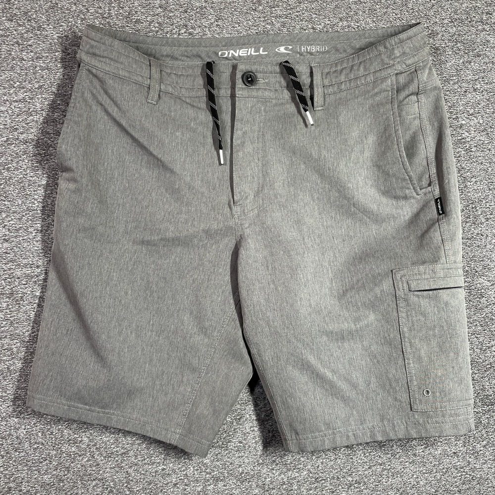 ONeill Hybrid Shorts Mens 34 Gray Heather Stretch Quick Dry Cargo Board Shorts